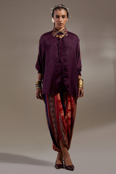 Purple embroidered tunic and pants