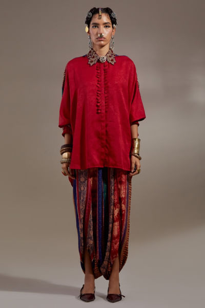 Red embroidered tunic