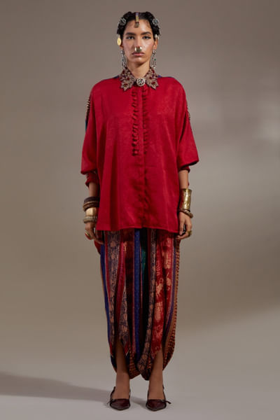 Red embroidered tunic and pants