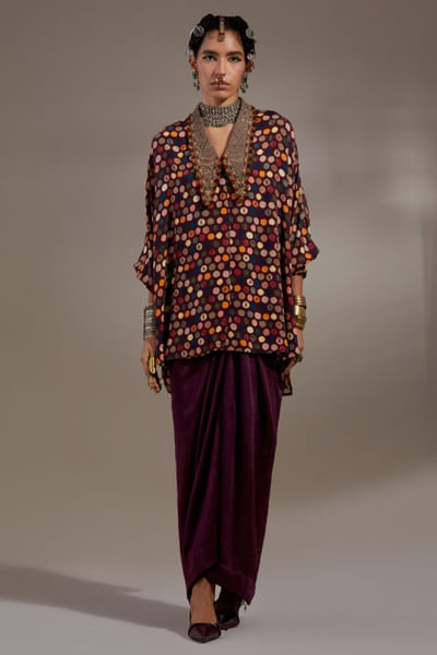 Purple polka dot printed tunic