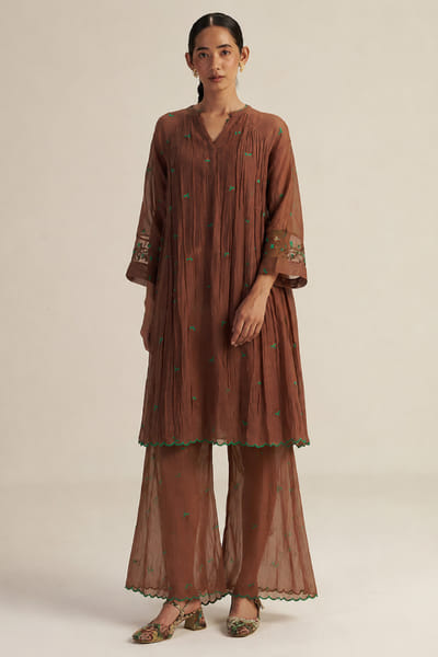 Gaach Brown floral embroidered tunic set GAACAUG26D253158