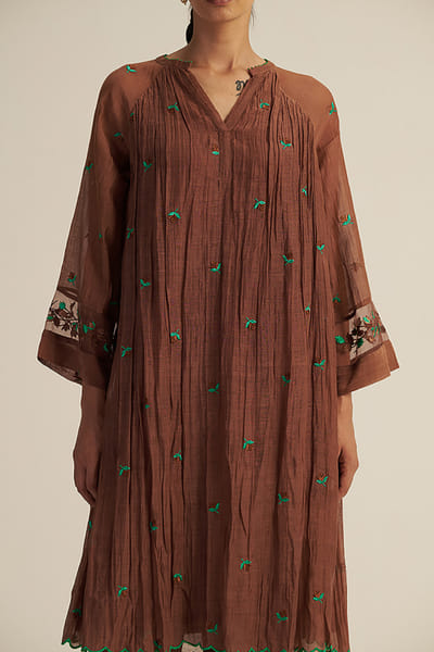 Gaach Brown floral embroidered tunic set GAACAUG26D253158