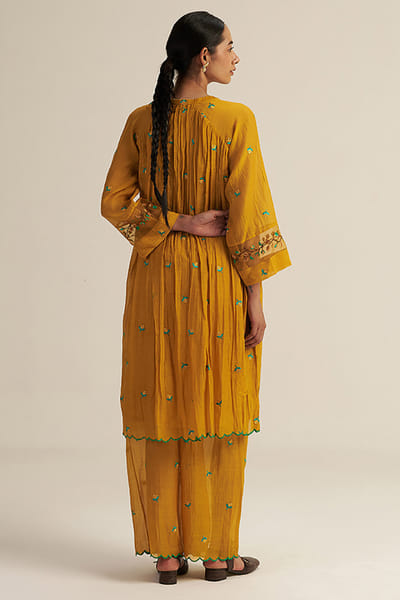 Gaach Mustard floral embroidered tunic set GAACAUG26D153156