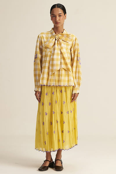 Gaach Butter yellow checks embroidered co-ord set GAACJUL26D150893