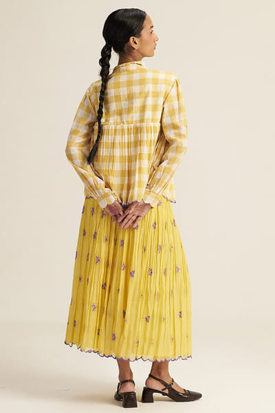 Gaach Butter yellow checks embroidered co-ord set GAACJUL26D150893