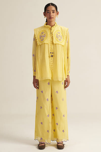 Gaach Butter yellow embroidered co-ord set GAACJUL26D150902