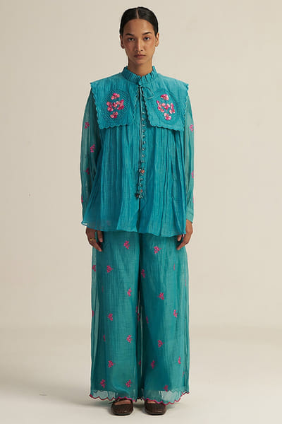 Gaach Sky blue embroidered co-ord set GAACJUL26D150903