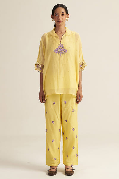Gaach Butter yellow embroidery co-ord set GAACJUL26D150905