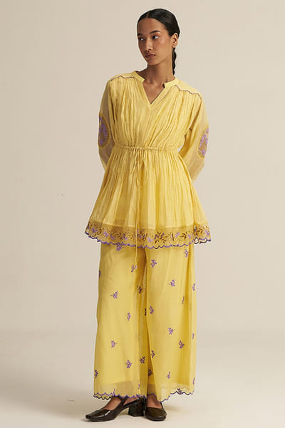 Gaach Yellow embroidered chanderi silk co-ord set GAACJUL26D250916