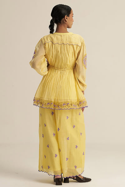 Gaach Yellow embroidered chanderi silk co-ord set GAACJUL26D250916