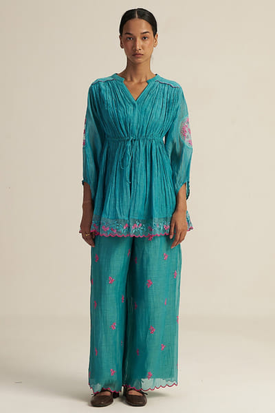 Gaach Sky blue embroidered chanderi silk co-ord set GAACJUL26D250917