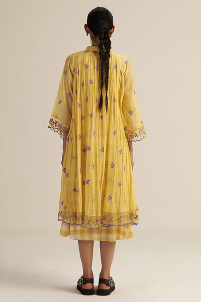 Gaach Butter yellow embroidered jacket-dress set GAACJUL26D150896