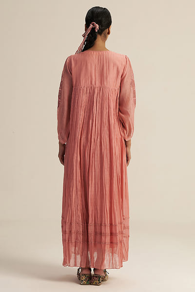 Gaach Pink bead hand embroidered smocked maxi dress GAACAUG26D153138