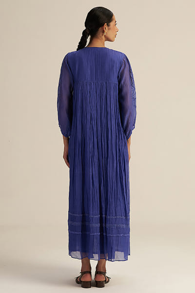 Gaach Blue bead hand embroidered smocked maxi dress GAACAUG26D153139