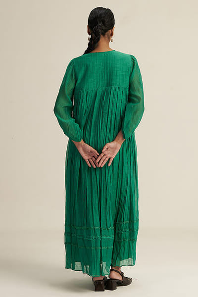Gaach Green bead hand embroidered smocked maxi dress GAACAUG26D153140