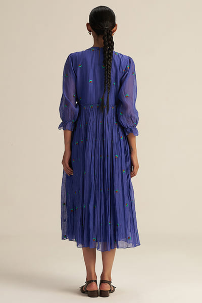 Gaach Blue floral embroidered flared midi dress GAACAUG26D153142