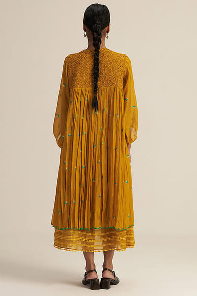 Gaach Mustard floral embroidered jacket set GAACAUG26D153147