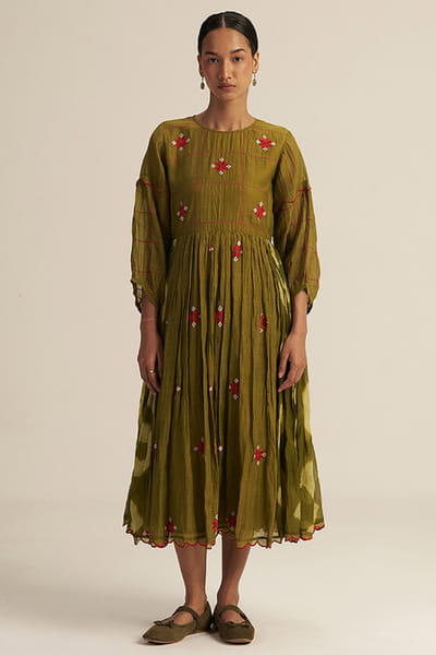 Gaach Green tie-dye embroidered maxi dress GAACJUL26D150901