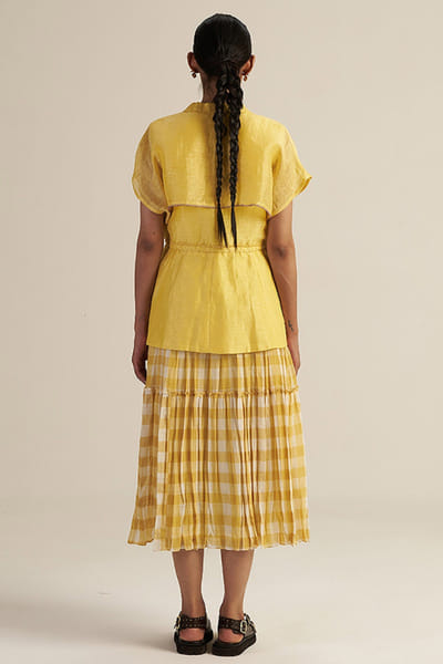 Gaach Butter yellow embroidered jacket and dress set GAACJUL26D150908