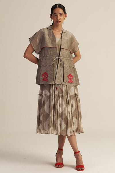 Gaach Grey embroidered jacket and tie-dye dress set GAACJUL26D150910