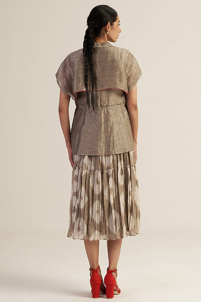 Gaach Grey embroidered jacket and tie-dye dress set GAACJUL26D150910