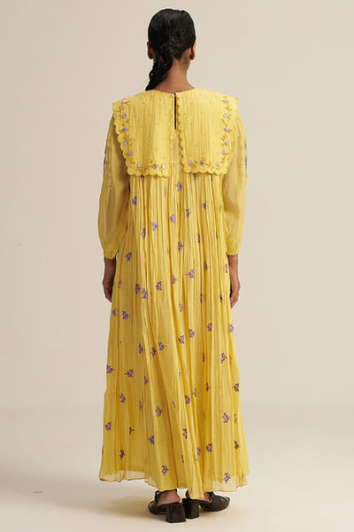 Gaach Butter yellow embroidered maxi dress GAACJUL26D250912