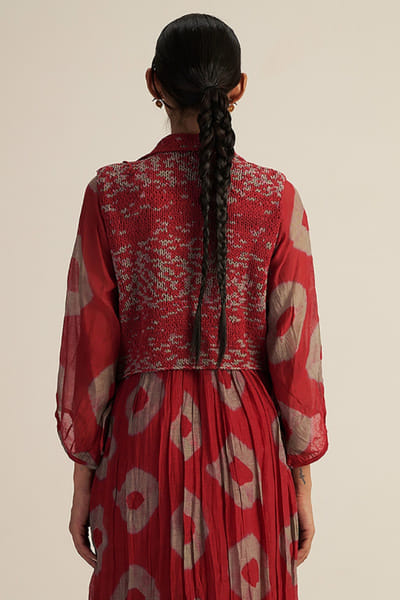 Gaach Red tie-dye and tasselled knit vest coat GAACJUL26D250914
