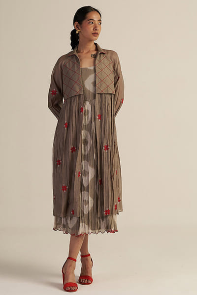 Gaach Grey embroidered jacket and tie-dye dress set GAACJUL26D250918
