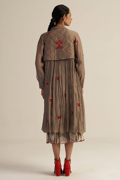 Gaach Grey embroidered jacket and tie-dye dress set GAACJUL26D250918