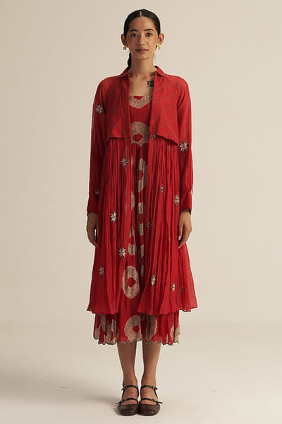 Gaach Red embroidered jacket and tie-dye dress set GAACJUL26D250919