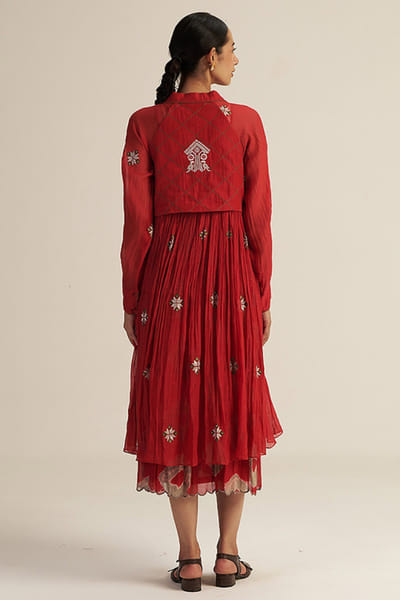 Gaach Red embroidered jacket and tie-dye dress set GAACJUL26D250919
