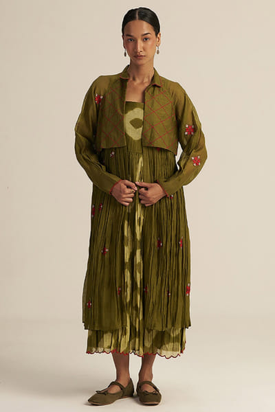 Gaach Green embroidered jacket and tie-dye dress set GAACJUL26D250920