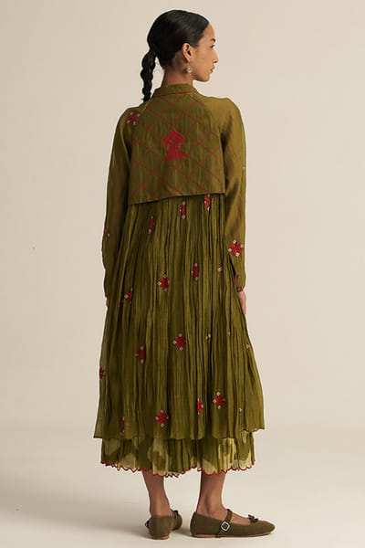 Gaach Green embroidered jacket and tie-dye dress set GAACJUL26D250920