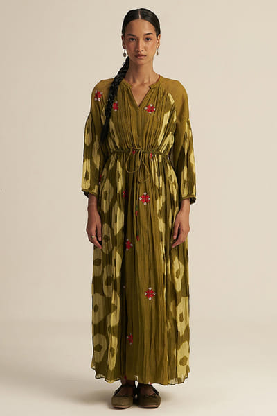 Gaach Green embroidered tie-dye maxi dress GAACJUL26D250923