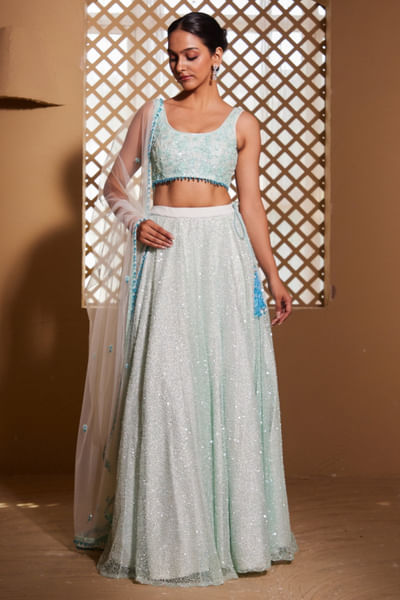 Sea green embroidered lehenga set