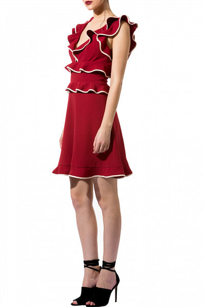 Wine red ruffle dress