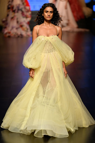 Butter yellow corsetted gown