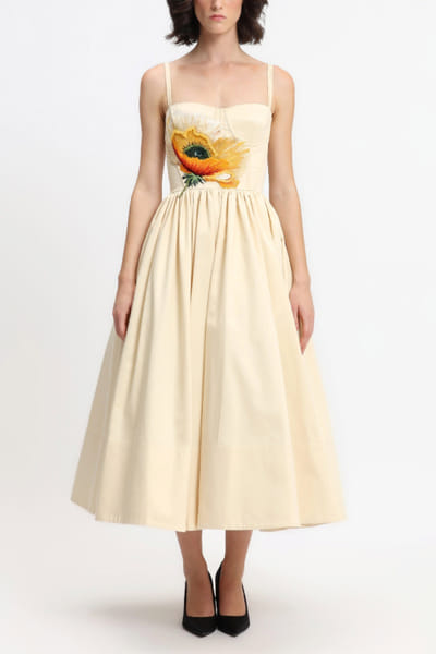 Gauri and Nainika Butterscotch floral embroidered dress GAUFEB25D216386