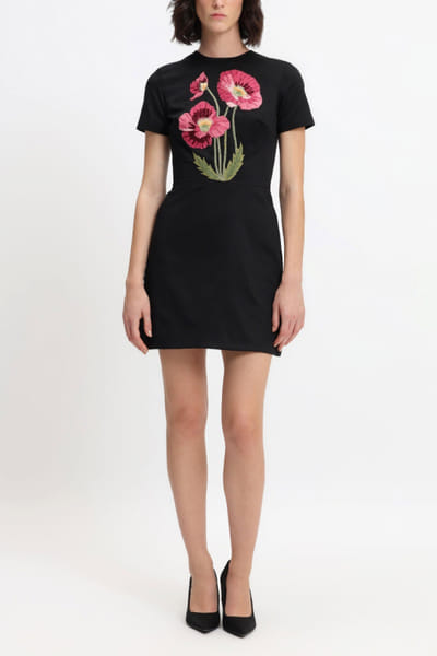 Black floral embroidered mini dress