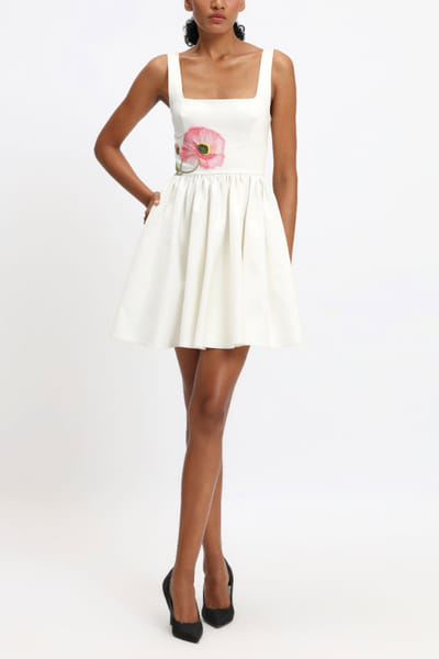 Gauri and Nainika Ivory floral embroidered mini dress GAUFEB25D216392