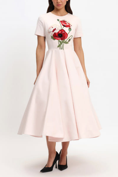 Ivory floral embroidered midi dress