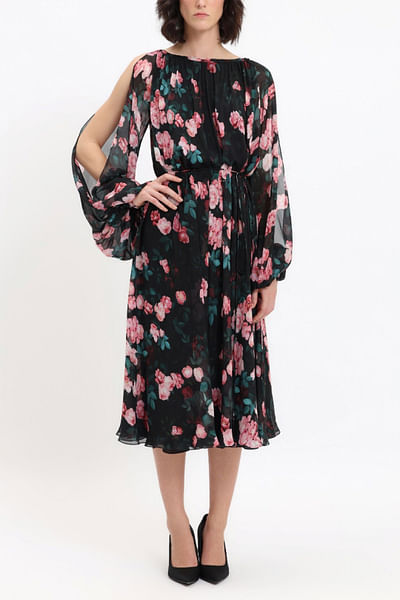 Pink rose printed midi dress