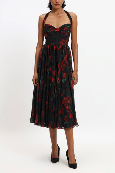 Red rose printed dress
