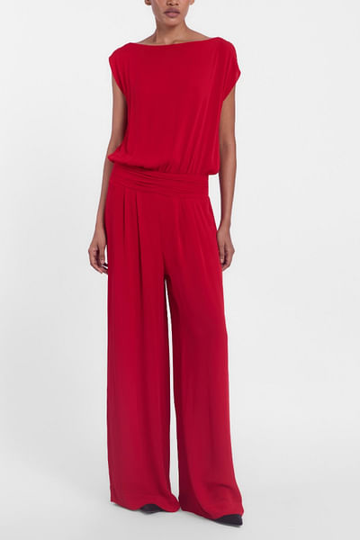 Red boat neck jumpsuit