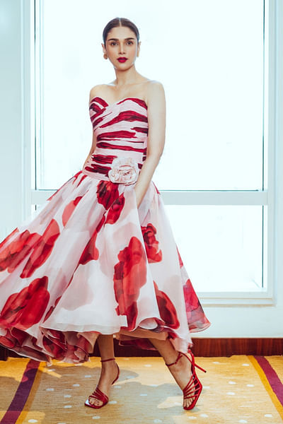 Pink chiffon floral print dress