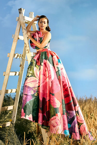 Multicolour hydrengea Printed skirt
