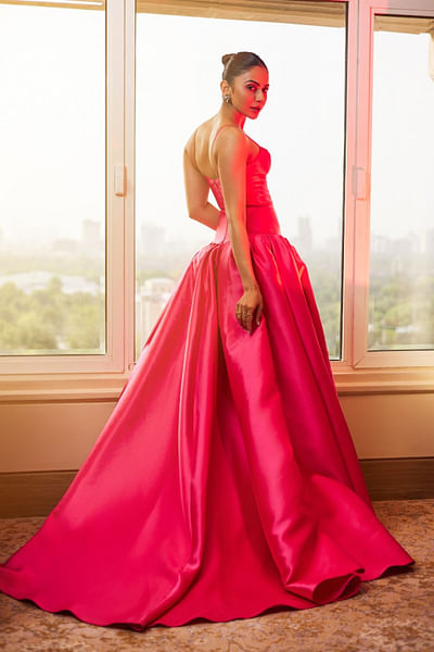 Fuchsia high-low gown