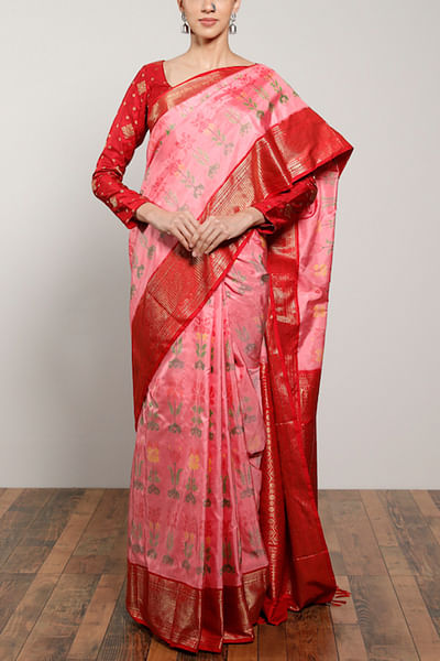 Pink kanjeevaram ikat sari