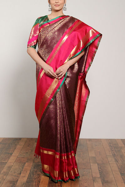 Purple kanjeevaram silk sari