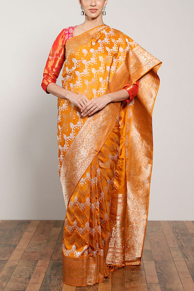 Orange jamdani benarasi sari